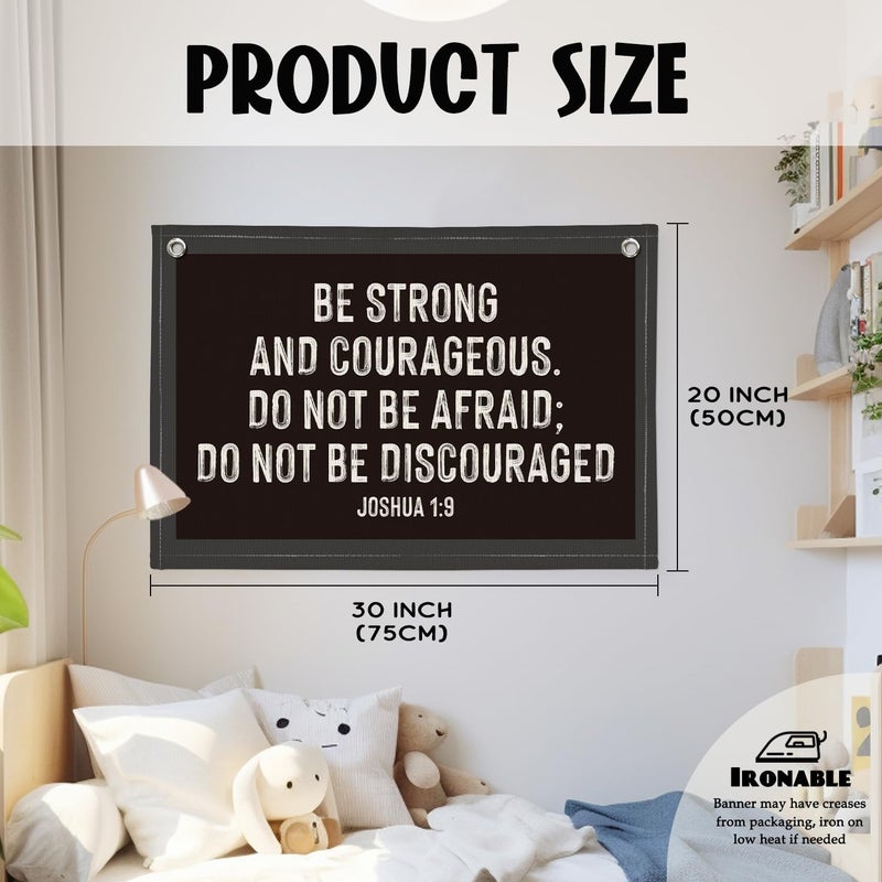 Wheatwin Christian Wall Art, Be Strong and Courageous Bible Verse Banner, Inspirational Linen Canvas Banner Wall Hanging Decor for Toddler Boys Room Nursery Playroom, Religious Gift for Kids - Image 2